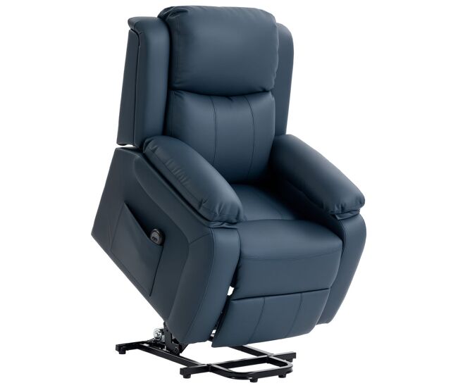 Homcom sillón relax eléctrico reclinable levanta personas, sillón elevador, con respaldo alto, control remoto, reposapiés, acolchado grueso, tapizado en pu, bolsillos laterales, azul oscuro