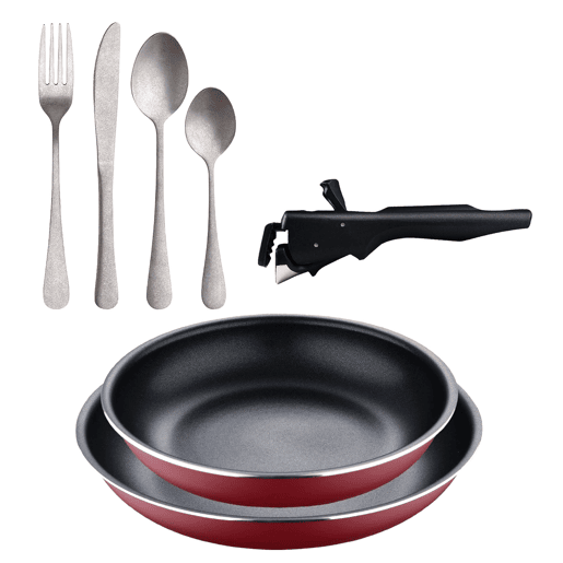 Frigideiras de indução Click&Cook Ø22Ø26cm e conjunto de talheres de 16 peças