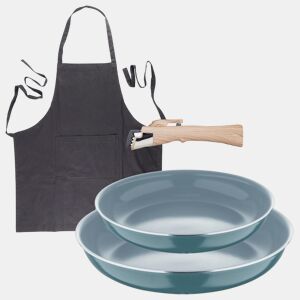 Frigideiras de indução Click&Cook Ø22Ø26cm e avental cinza