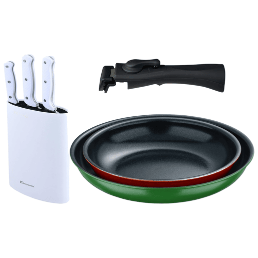 Frigideiras de indução Click&Cook Ø22Ø26cm e facas de cozinha