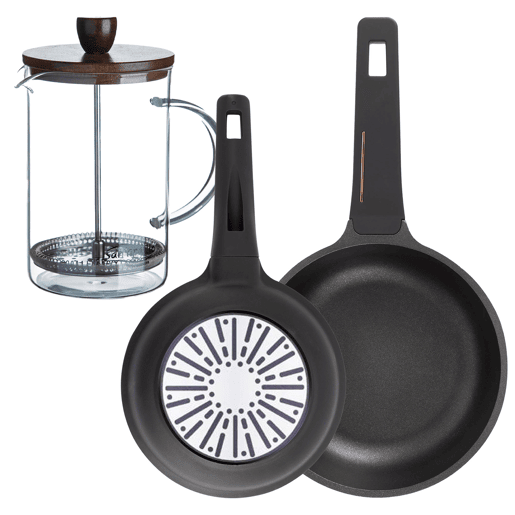 Frigideiras de indução Copper Ø20Ø24cm e cafeteira francesa