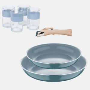 Frigideiras de indução Click&Cook Ø22Ø26cm e 4 copos de 0,5L