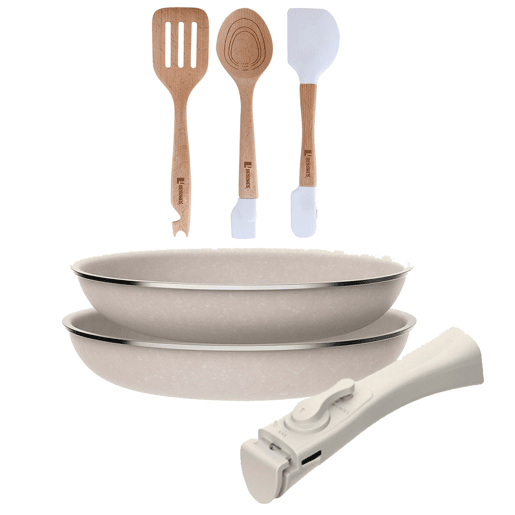 Frigideiras de indução Click&Cook Ø24Ø28cm e utensílios de cozinha