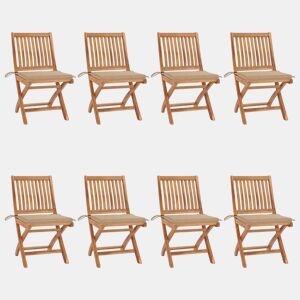 Cadeiras de jardim - Cadeiras de exterior dobráveis c almofadões 8 pcs teca maciça