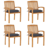 Cadeiras de jardim - Cadeiras de exterior empiháveis c almofadões 4 pcs teca maciça