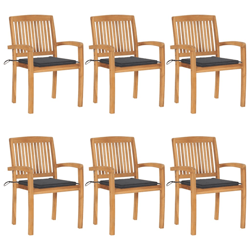 Cadeiras de jardim - Cadeiras de exterior empiháveis c almofadões 6 pcs teca maciça
