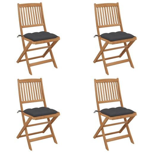 Cadeiras de jardim - Cadeiras de exterior dobráveis c almofadões 4 pcs acácia maciça