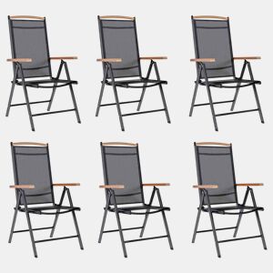 Cadeiras de jardim - Cadeiras de exterior dobráveis 6 pcs textilene preto
