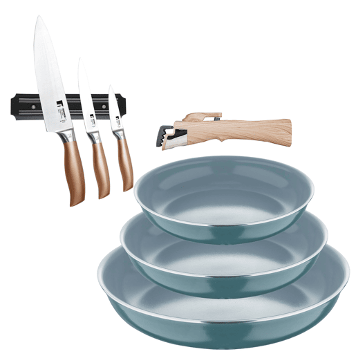 Frigideiras de indução Click&Cook Ø18Ø20Ø24cm e facas de cozinha