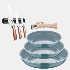 Frigideiras de indução Click&Cook Ø18Ø20Ø24cm e facas de cozinha