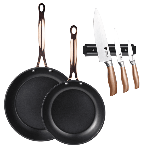 Frigideiras de indução de cobre Ø20Ø24cm e facas de cozinha