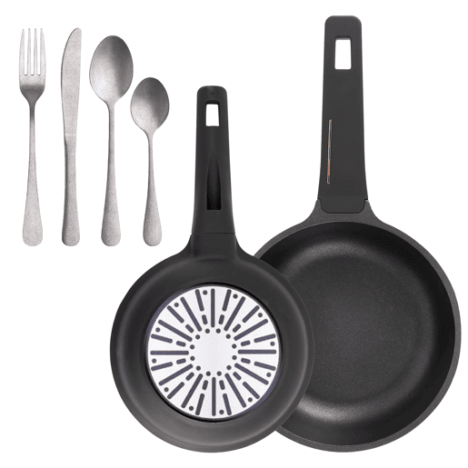 Frigideiras de indução Copper Ø20Ø24cm e conjunto de talheres de 16 peças