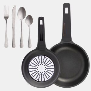 Frigideiras de indução Copper Ø20Ø24cm e conjunto de talheres de 16 peças
