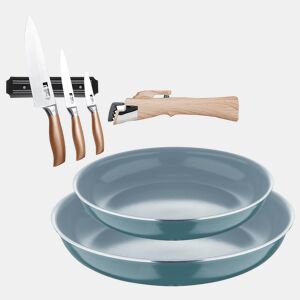 Frigideiras de indução Click&Cook Ø22Ø26cm e facas de cozinha