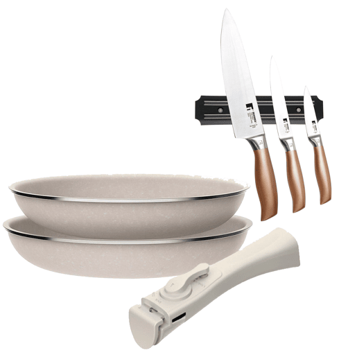 Frigideiras de indução Click&Cook Ø24Ø28cm e facas de cozinha Frigideiras de indução Click&Cook Ø24Ø28cm e facas de cozinha