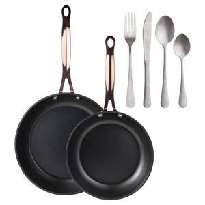 Frigideiras de indução de cobre Ø20Ø24cm e conjunto de talheres de 16 peças