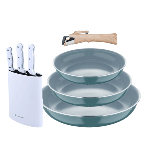 Frigideiras de indução Click&Cook Ø18Ø20Ø24cm e facas de cozinha