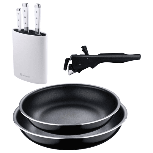 Frigideiras de indução Click&Cook Ø22Ø26cm e facas de cozinha