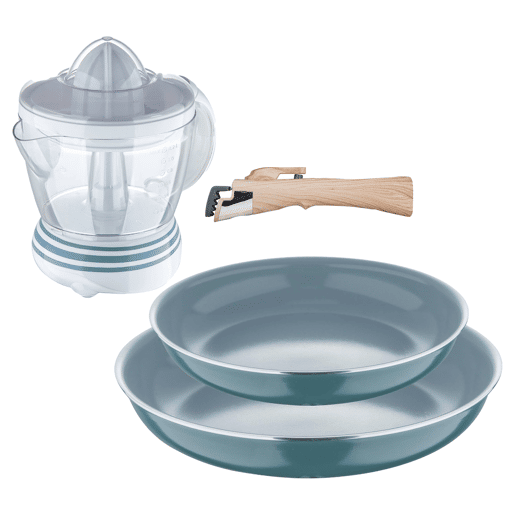 Frigideiras de indução Click&Cook Ø22Ø26cm e espremedor de 1,2L