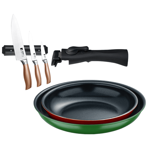 Frigideiras de indução Click&Cook Ø22Ø26cm e facas de cozinha