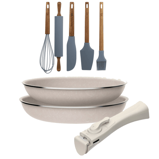 Frigideiras de indução Click&Cook Ø24Ø28cm e utensílios de cozinha