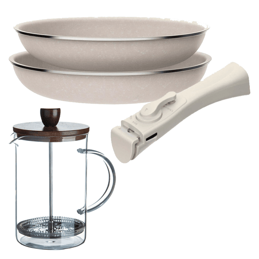Frigideiras de indução Click&Cook Ø24Ø28cm e cafeteira francesa