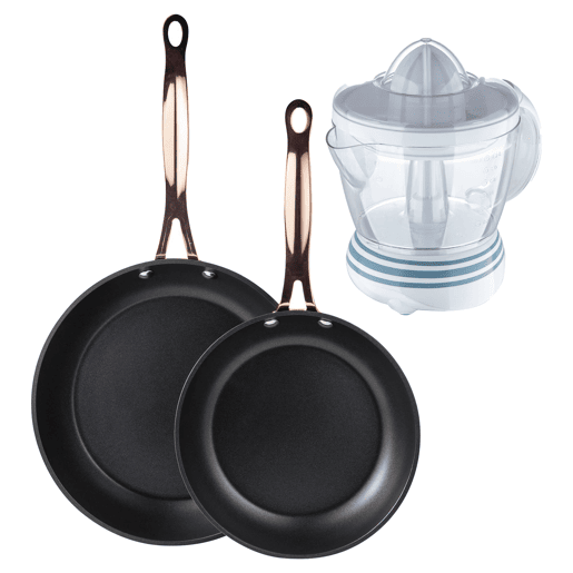 Frigideiras de indução de cobre Ø20Ø24cm e espremedor de 1,2L
