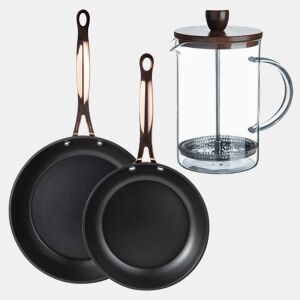 Frigideiras de indução de cobre Ø20Ø24cm e cafeteira francesa