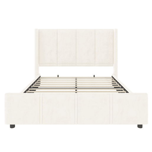 Cama estofada 160x200 cm - Cabeceira e pés altos, USB certificado, estrutura em ferro e madeira, bege