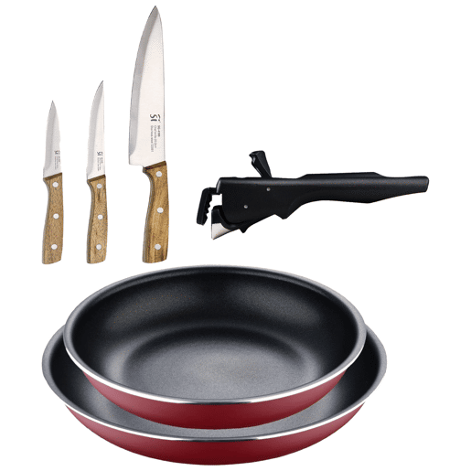 Frigideiras de indução Click&Cook Ø22Ø26cm e facas de cozinha