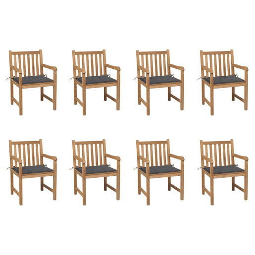 Cadeiras de jardim - Cadeiras de exterior c almofadões antracite 8 pcs teca maciça