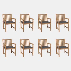 Cadeiras de jardim - Cadeiras de exterior c almofadões antracite 8 pcs teca maciça
