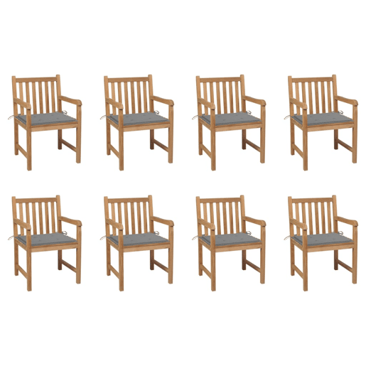 Cadeiras de jardim - Cadeiras de exterior c almofadões cinzento 8 pcs teca maciça