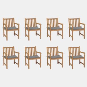 Cadeiras de jardim - Cadeiras de exterior c almofadões cinzento 8 pcs teca maciça