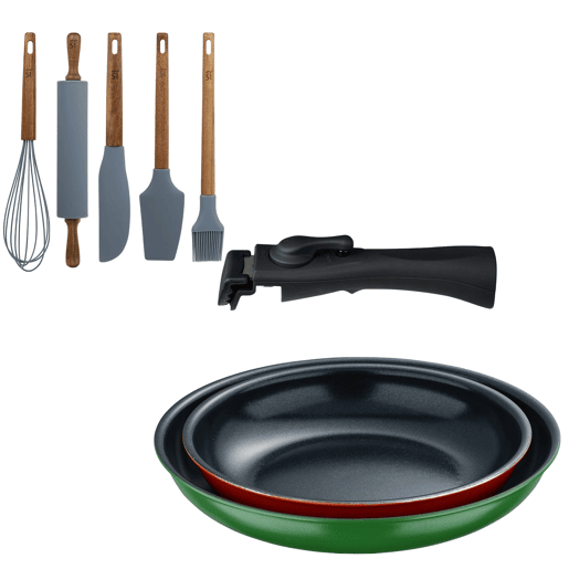 Frigideiras de indução Click&Cook Ø22Ø26cm e utensílios de cozinha