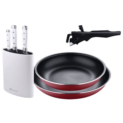 Frigideiras de indução Click&Cook Ø22Ø26cm e facas de cozinha