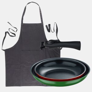 Frigideiras de indução Click&Cook Ø22Ø26cm e avental cinza