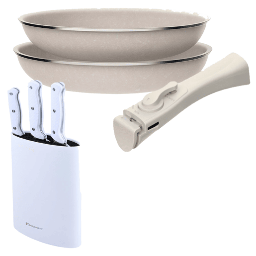 Frigideiras de indução Click&Cook Ø24Ø28cm e facas de cozinha