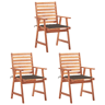 Cadeiras de jantar p jardim - Cadeiras de exterior 3 pcs c almofadões acácia maciça