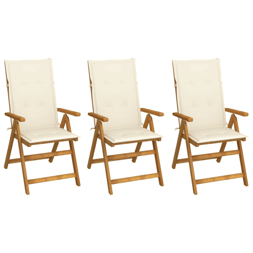 Cadeiras de jardim - Cadeiras de exterior dobráveis c almofadões 3 pcs acácia maciça