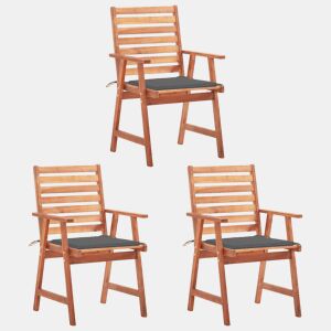 Cadeiras de jantar p jardim - Cadeiras de exterior 3 pcs c almofadões acácia maciça