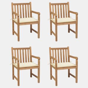 Cadeiras de jardim - Cadeiras de exterior c almofadões cor creme 4 pcs teca maciça