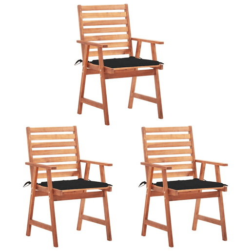 Cadeiras de jantar p jardim - Cadeiras de exterior 3 pcs c almofadões acácia maciça