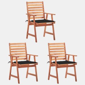 Cadeiras de jantar p jardim - Cadeiras de exterior 3 pcs c almofadões acácia maciça