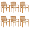 Cadeiras de jardim - Cadeiras de exterior empiháveis c almofadões 6 pcs teca maciça