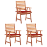 Cadeiras de jantar p jardim - Cadeiras de exterior 3 pcs c almofadões acácia maciça