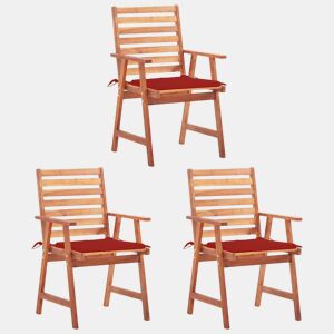 Cadeiras de jantar p jardim - Cadeiras de exterior 3 pcs c almofadões acácia maciça