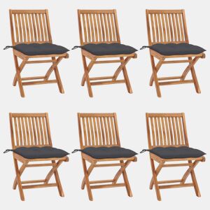 Cadeiras de jardim - Cadeiras de exterior dobráveis c almofadões 6 pcs teca maciça
