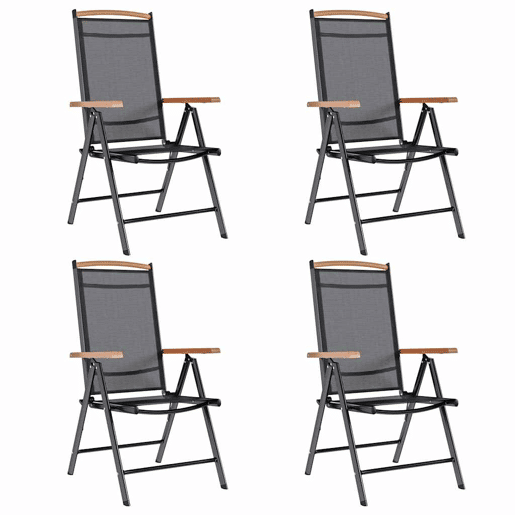 Cadeiras de jardim - Cadeiras de exterior dobráveis 4 pcs alumínio e textilene preto