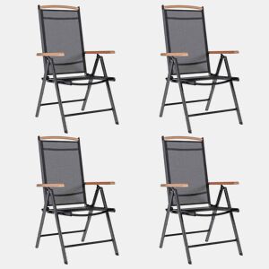 Cadeiras de jardim - Cadeiras de exterior dobráveis 4 pcs alumínio e textilene preto